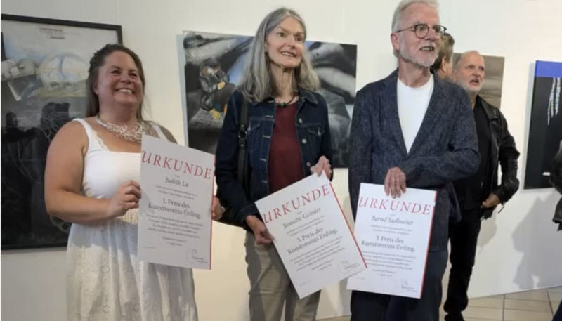 2025 Preisträger Judith La, Jeanette Geissler, Bernd Sedlmeier der Jahresausstellung - Sichtbar Unsichtbar - Kunstverein Erding Gegenwartskunst, Malerei, Grafik, Collage, Zeichnung